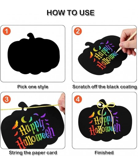 36 Pieces Halloween Scratch Paper Crafts Kit Bulk of Halloween Pumpkins Magic Rainbow Scratch Art for Kids DIY Party Ornament...