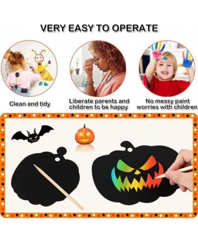 36 Pieces Halloween Scratch Paper Crafts Kit Bulk of Halloween Pumpkins Magic Rainbow Scratch Art for Kids DIY Party Ornament...