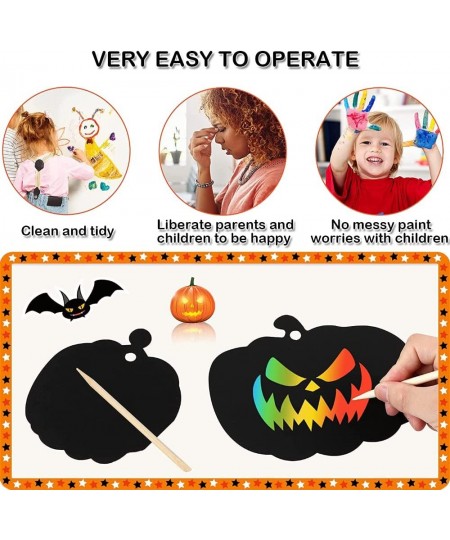 36 Pieces Halloween Scratch Paper Crafts Kit Bulk of Halloween Pumpkins Magic Rainbow Scratch Art for Kids DIY Party Ornament...