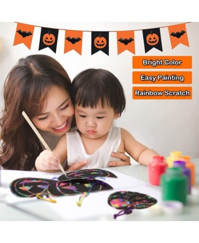 36 Pieces Halloween Scratch Paper Crafts Kit Bulk of Halloween Pumpkins Magic Rainbow Scratch Art for Kids DIY Party Ornament...