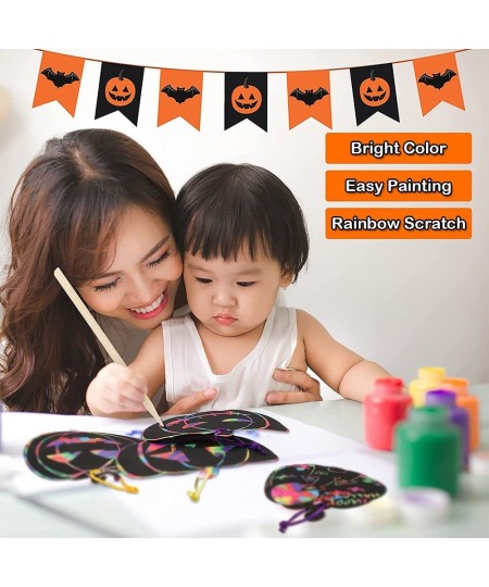 36 Pieces Halloween Scratch Paper Crafts Kit Bulk of Halloween Pumpkins Magic Rainbow Scratch Art for Kids DIY Party Ornament...