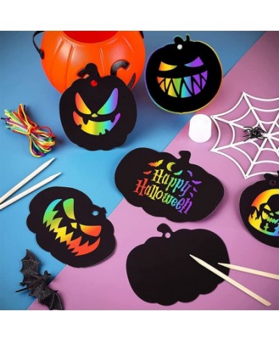 36 Pieces Halloween Scratch Paper Crafts Kit Bulk of Halloween Pumpkins Magic Rainbow Scratch Art for Kids DIY Party Ornament...