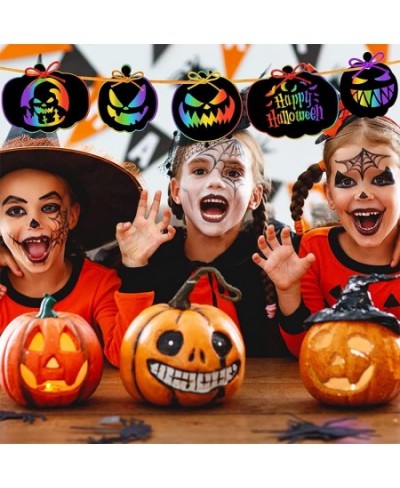 36 Pieces Halloween Scratch Paper Crafts Kit Bulk of Halloween Pumpkins Magic Rainbow Scratch Art for Kids DIY Party Ornament...