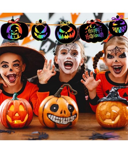 36 Pieces Halloween Scratch Paper Crafts Kit Bulk of Halloween Pumpkins Magic Rainbow Scratch Art for Kids DIY Party Ornament...