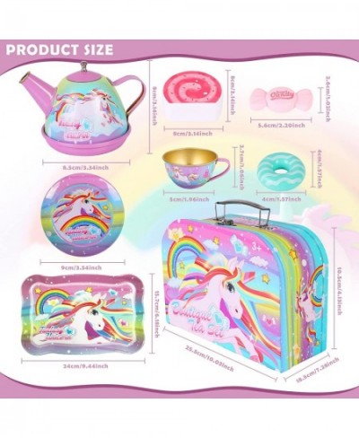 Unicorn Tea Party Set for Little Girls Kids Pretend Tin Teapot Set with Carrying Case for Tea Party Princess Tea Time Kitchen...