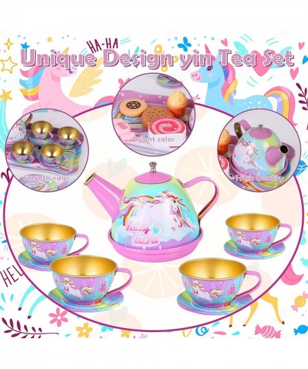 Unicorn Tea Party Set for Little Girls Kids Pretend Tin Teapot Set with Carrying Case for Tea Party Princess Tea Time Kitchen...