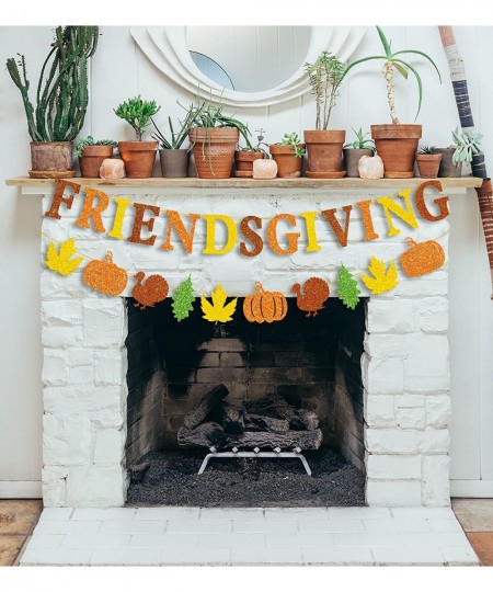 Glitter Friendsgiving Banner and Glitter Maple Leaves Pumpkin Turkey Banner Thanksgiving Fall Garland Banner Friendsgiving Pa...