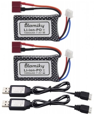 2 Pack 7.4V 2S 30C 1000mAh 6.3Wh Lipo Battery T Plug and USB Charger Cable Suitable for HBX 16889 16890A and XLH Q903 Q901 Q9...