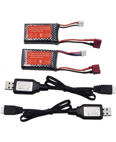 2 Pack 7.4V 2S 30C 1000mAh 6.3Wh Lipo Battery T Plug and USB Charger Cable Suitable for HBX 16889 16890A and XLH Q903 Q901 Q9...