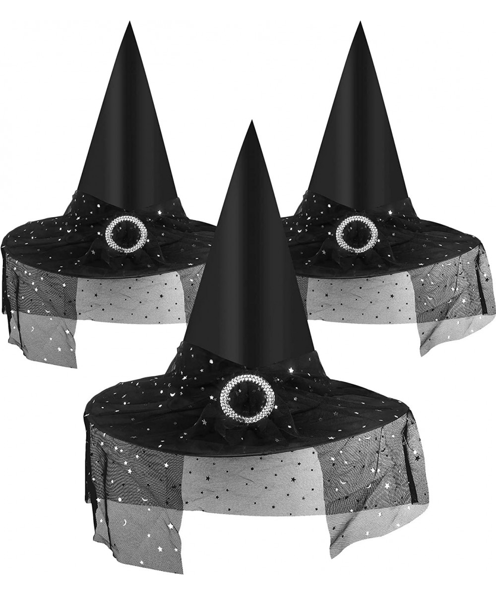 3Pcs Black Witch Hats for Woman - Halloween Black Witches Hat with veil for Kids Halloween Costume Accessory for Halloween Pa...