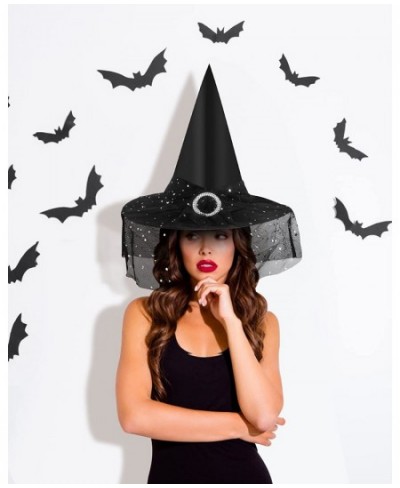 3Pcs Black Witch Hats for Woman - Halloween Black Witches Hat with veil for Kids Halloween Costume Accessory for Halloween Pa...