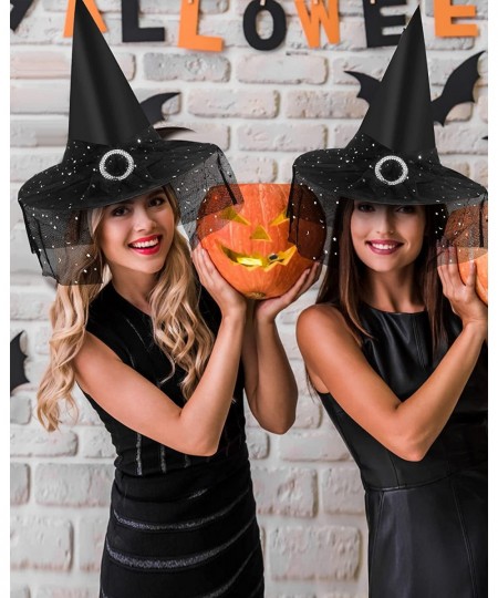 3Pcs Black Witch Hats for Woman - Halloween Black Witches Hat with veil for Kids Halloween Costume Accessory for Halloween Pa...