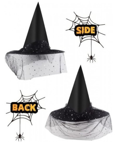 3Pcs Black Witch Hats for Woman - Halloween Black Witches Hat with veil for Kids Halloween Costume Accessory for Halloween Pa...