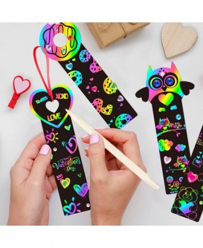 60Pcs Magic Scratch Rainbow Bookmarks Making Kit for Kids Birthday Party Game DIY Scratch Color Bookmark with Sticker and Woo...