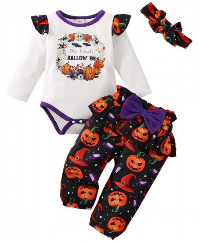 3Pcs Halloween Pumpkin Outfit Newborn Baby Boys Girls Long Sleeve Clothes My First Halloween Costumes $19.32 - Kids' Costumes