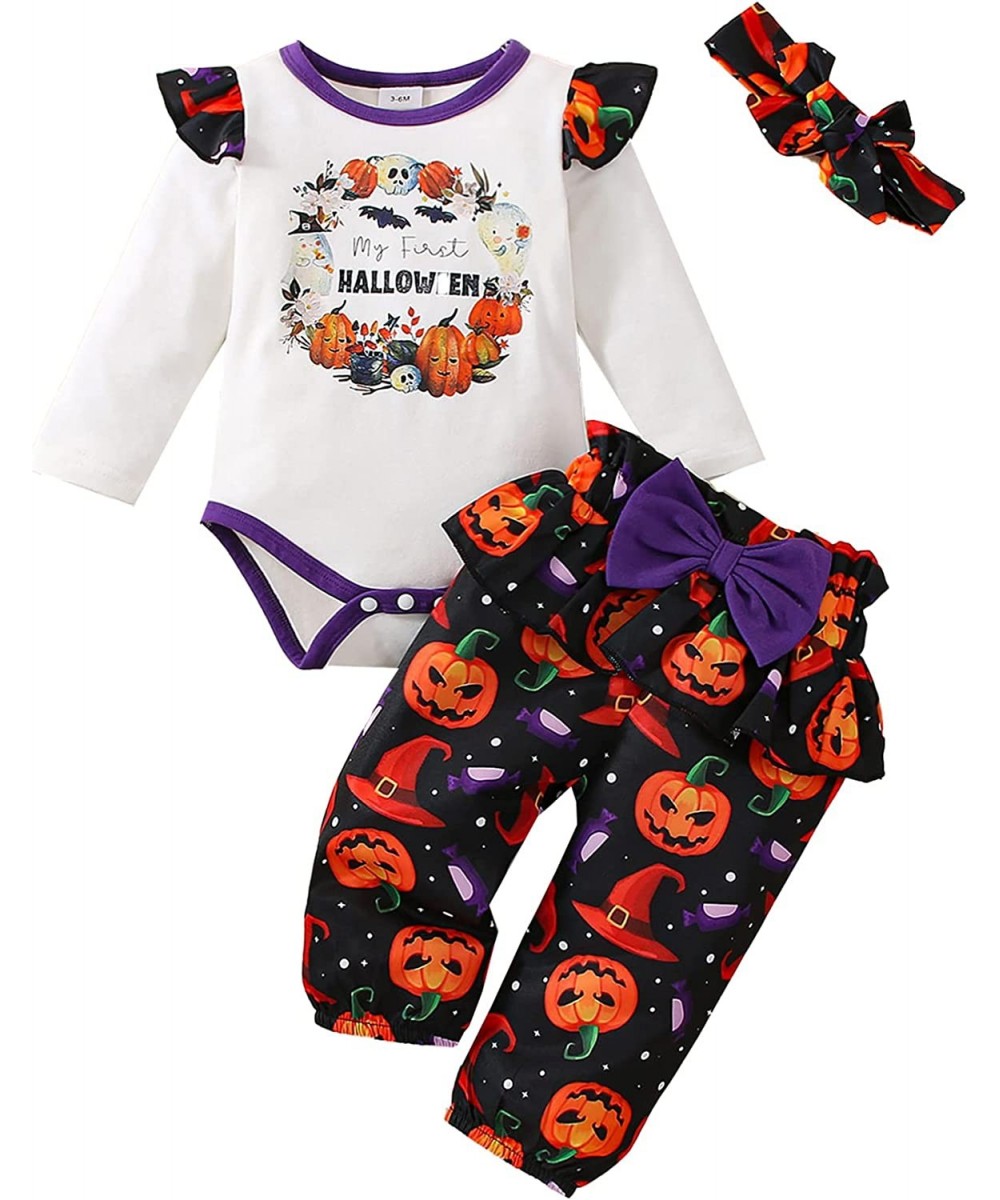 3Pcs Halloween Pumpkin Outfit Newborn Baby Boys Girls Long Sleeve Clothes My First Halloween Costumes $19.32 - Kids' Costumes