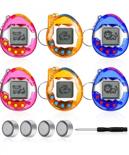 6 Pieces Virtual Pets Keychain Nostalgic Virtual Electronic Digital Pets Keychain Game Keyring Retro Handheld Game Machine El...