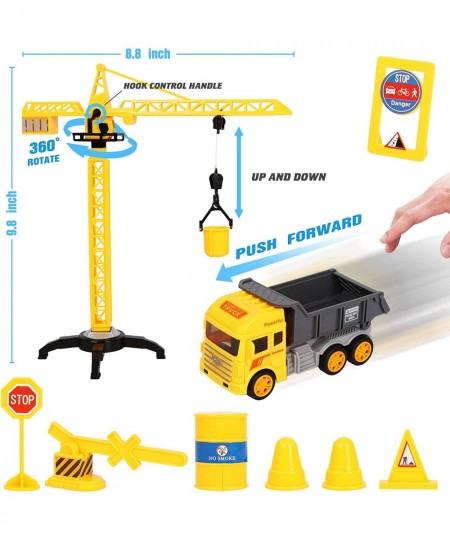 Toy Trucks with Play Mat for Boys Construction Vehicle and Mini Animal Cars with Road Signs Crane Playmat and Storage Box for...