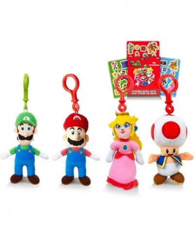 Nintendo Mario and Friends Plush Keychain Set - Bundle with Mario Luigi Princess Peach and Toad Plushie Figures Plus Mario St...