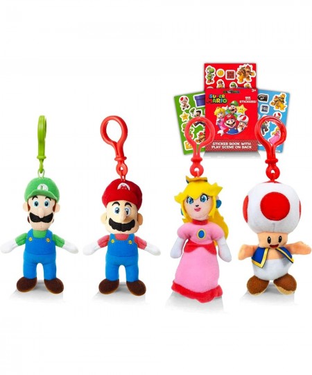 Nintendo Mario and Friends Plush Keychain Set - Bundle with Mario Luigi Princess Peach and Toad Plushie Figures Plus Mario St...