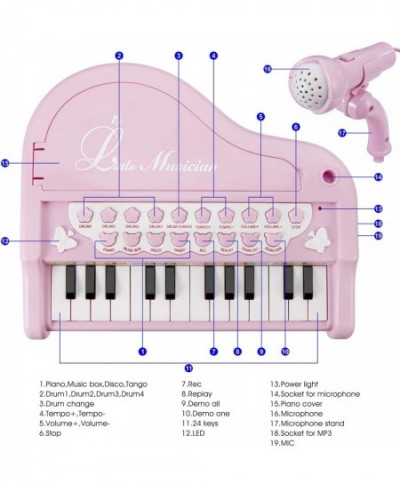 Baby Piano Keyboard Toy Pink 24 Keys Kids Piano Multifunction Electronic Musical Instruments with Microphone for Girls Birthd...