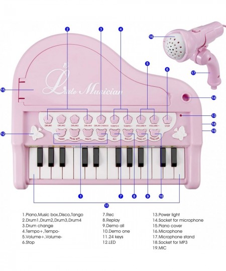 Baby Piano Keyboard Toy Pink 24 Keys Kids Piano Multifunction Electronic Musical Instruments with Microphone for Girls Birthd...