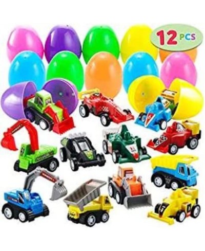 12PACK Filled Easter Eggs with Toy Cars 3.2 inch Bright Colorful Easter Eggs Prefilled with Pull Back Construction Vehicles a...