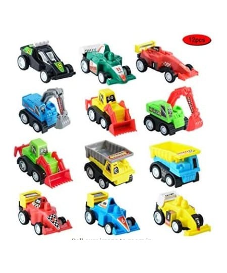 12PACK Filled Easter Eggs with Toy Cars 3.2 inch Bright Colorful Easter Eggs Prefilled with Pull Back Construction Vehicles a...