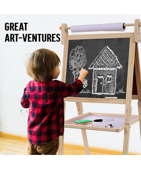 Deluxe Standing Art Easel for Kids - Toddler Drawing Chalkboard Magnetic Whiteboard Dry Erase Board Paper Roll and Accessorie...