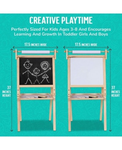 Deluxe Standing Art Easel for Kids - Toddler Drawing Chalkboard Magnetic Whiteboard Dry Erase Board Paper Roll and Accessorie...