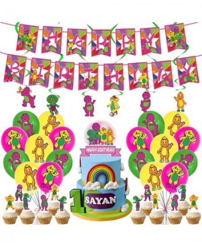 Barney and Friends Birthday Party Decoration Include Barney Birthday Banner Cake Topper Latex Balloons Hanging Swirls for Bar...