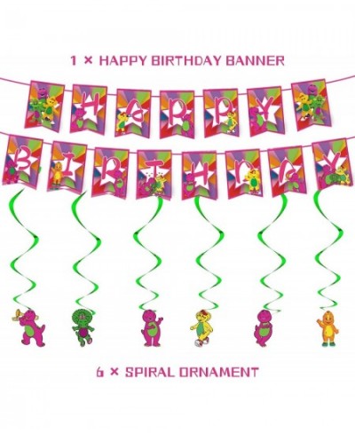 Barney and Friends Birthday Party Decoration Include Barney Birthday Banner Cake Topper Latex Balloons Hanging Swirls for Bar...