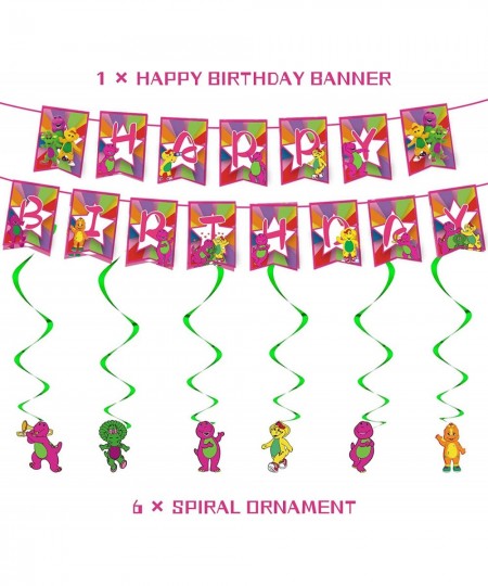 Barney and Friends Birthday Party Decoration Include Barney Birthday Banner Cake Topper Latex Balloons Hanging Swirls for Bar...