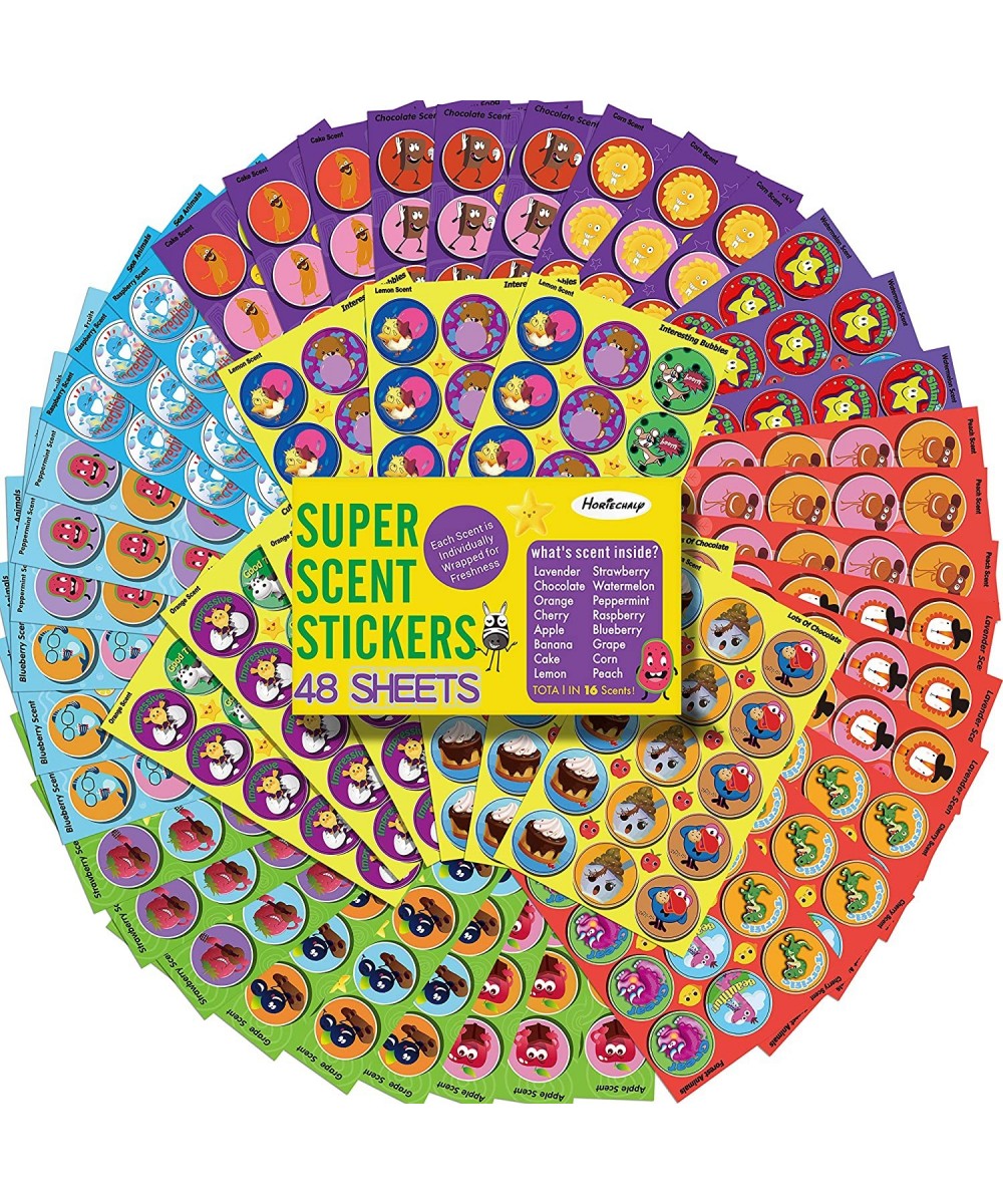 Scratch and Sniff Stickers 48 Sheets with 16 Scents Smelly Stickers for Kids & Teachers Variety Packs Super Scented Reward St...