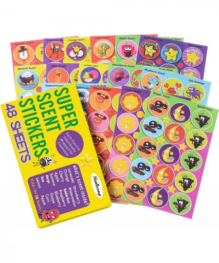 Scratch and Sniff Stickers 48 Sheets with 16 Scents Smelly Stickers for Kids & Teachers Variety Packs Super Scented Reward St...