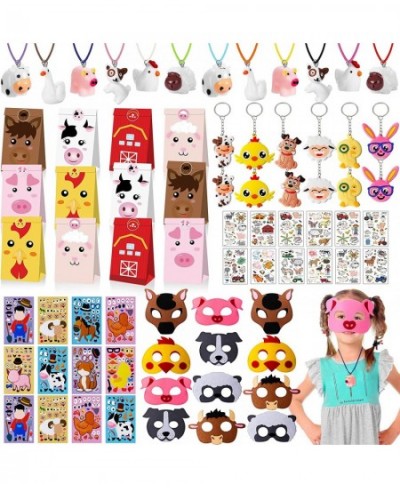 72Pcs Farm Party Favors Bags Farm Birthday Party Supplies for Kid Felt Mask Make Your Own Sticker Necklace Keychain Tattoo St...