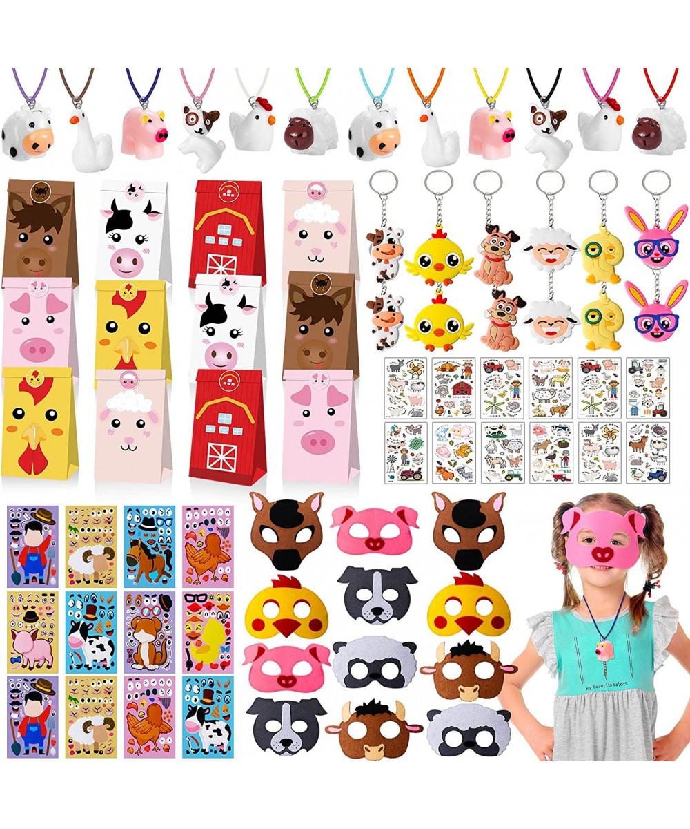 72Pcs Farm Party Favors Bags Farm Birthday Party Supplies for Kid Felt Mask Make Your Own Sticker Necklace Keychain Tattoo St...