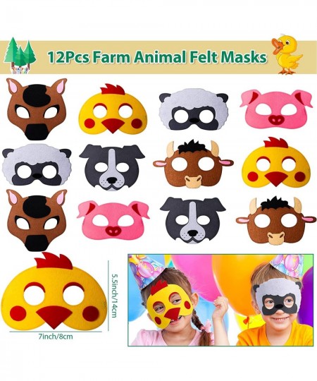 72Pcs Farm Party Favors Bags Farm Birthday Party Supplies for Kid Felt Mask Make Your Own Sticker Necklace Keychain Tattoo St...