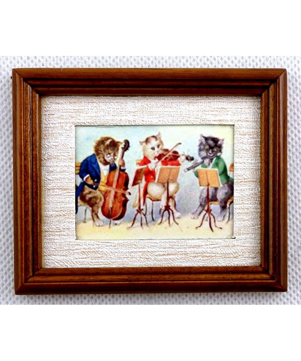 Cat Orchestra Picture Painting in Walnut Frame Miniature Accessory $22.08 - Dollhouse Accessories