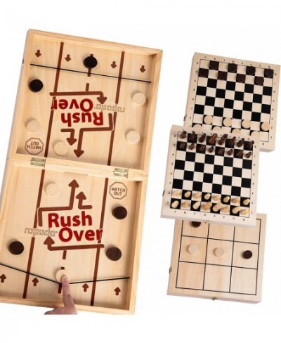 Fast Sling Puck Game 4 in 1 Portable Wooden Board Games Set for Adults and Kids Easter Basket Stuffer Idea Chess Checkers and...