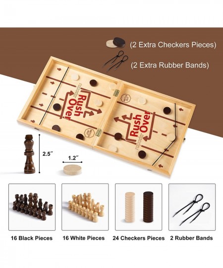 Fast Sling Puck Game 4 in 1 Portable Wooden Board Games Set for Adults and Kids Easter Basket Stuffer Idea Chess Checkers and...