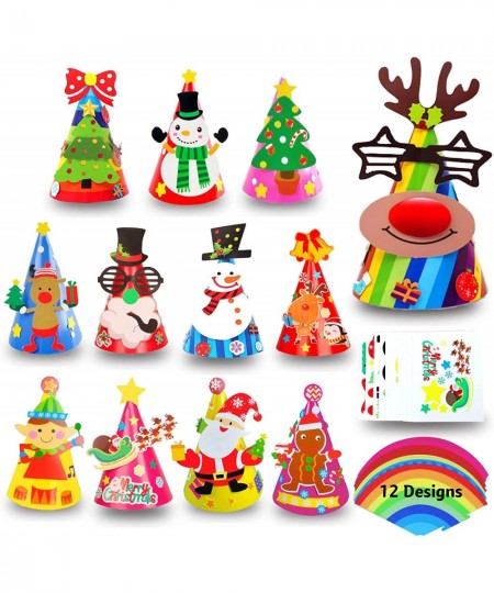 12 Pcs Christmas Hats for Kids Santa Arts and Crafts DIY Cone Hat Christmas Craft Kit Toddler Creative Christmas Activities $...