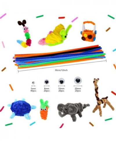 200 PCS Pipe Cleaners Craft Supplies Multi-Color Chenille Stems with 100 pcs Wiggle Eyes for Art and Craft Projects Creative ...