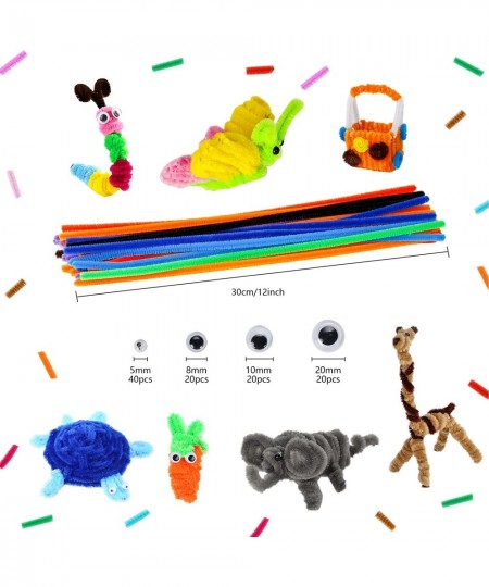 200 PCS Pipe Cleaners Craft Supplies Multi-Color Chenille Stems with 100 pcs Wiggle Eyes for Art and Craft Projects Creative ...