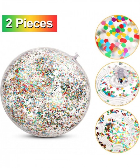 2 Pieces Inflatable Glitter Beach Ball Confetti Beach Balls Transparent Swimming Pool Party Ball for Summer Beach Water Play ...