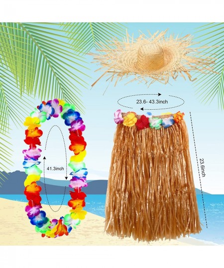 4 Pack Hawaiian Costumes for Boy Man Including Skirts Hula Skirts with Hawaiian Party Muscle Vest Hawaiian Straw Hat and Wrea...