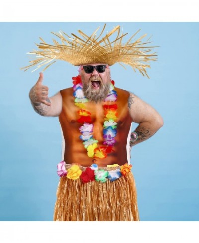 4 Pack Hawaiian Costumes for Boy Man Including Skirts Hula Skirts with Hawaiian Party Muscle Vest Hawaiian Straw Hat and Wrea...