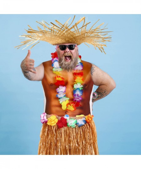 4 Pack Hawaiian Costumes for Boy Man Including Skirts Hula Skirts with Hawaiian Party Muscle Vest Hawaiian Straw Hat and Wrea...