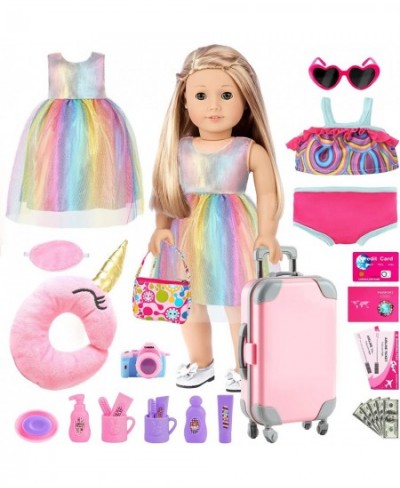 29PCS American 18 Inch Girl Doll Clothes and Accessories-Travel Play Set for Dolls American Doll Stuff with Clothes Luggage S...