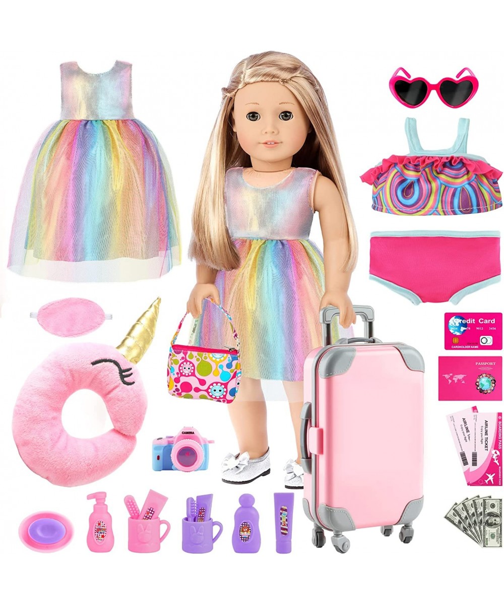 29PCS American 18 Inch Girl Doll Clothes and Accessories-Travel Play Set for Dolls American Doll Stuff with Clothes Luggage S...